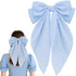 8 Inch Hair Bows Barrettes for Women & Girls Large Satin Bow Hair Clip with Long Tail - Elegant Hair Ribbon for French Stylish Looks -Chic Soft Cloth Oversized Bows Hair Accessories (Blue)