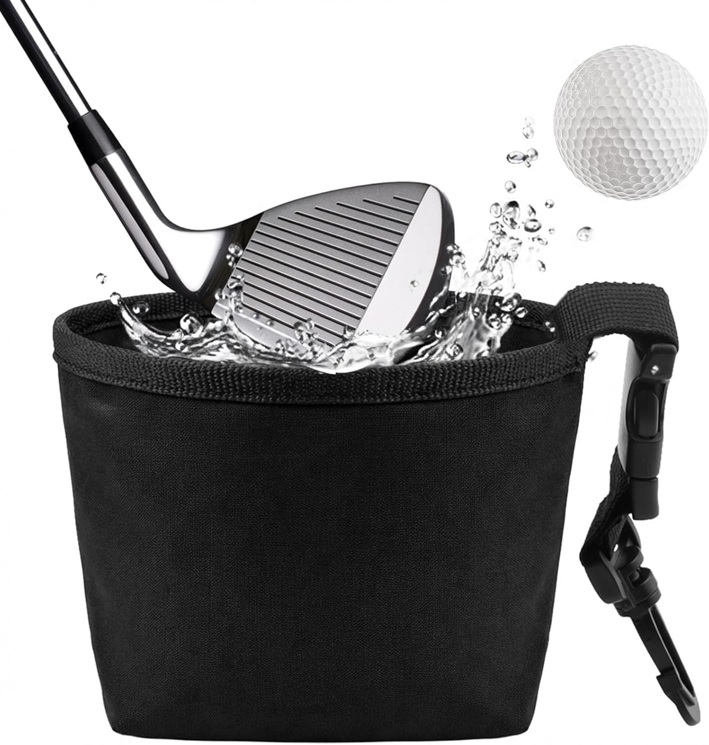 Golf Ball Cleaner Pouch with Belt Clip, 2-in-1 Waterproof Golf Ball Washing Bag, Leak-Proof Microfiber Inner Lining, Portable Golf Club Groove Cleaner Accessory, Practical Golfing Gift for Men & Women