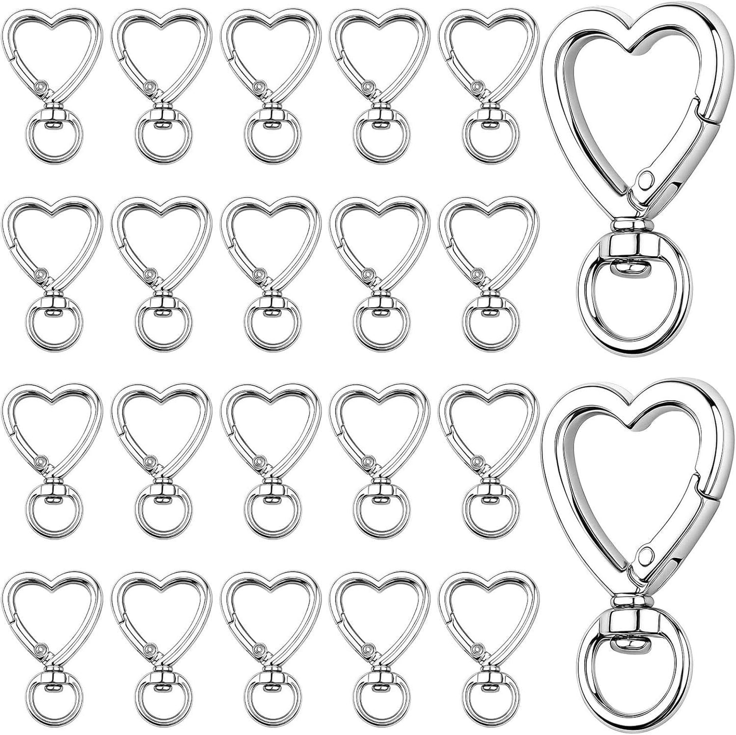 Heart Keychain Clips 20PCS Silver, DIY Creative Key Ring Metal Heart Shape Keychain, Zinc Alloy Hearting Key Chain Snap Hook Carabiner Clip for Wristlets, Heart Shaped Spring Buckles Jewelry Kit