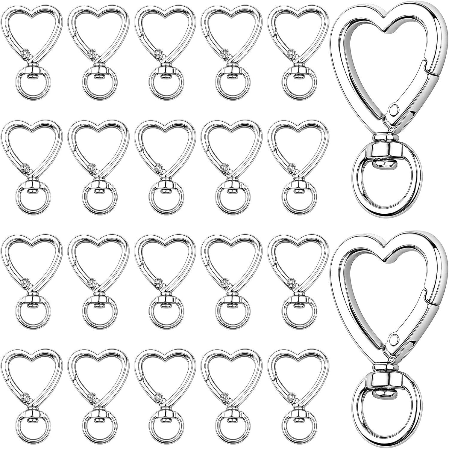 Heart Keychain Clips 20PCS Silver, DIY Creative Key Ring Metal Heart Shape Keychain, Zinc Alloy Hearting Key Chain Snap Hook Carabiner Clip for Wristlets, Heart Shaped Spring Buckles Jewelry Kit