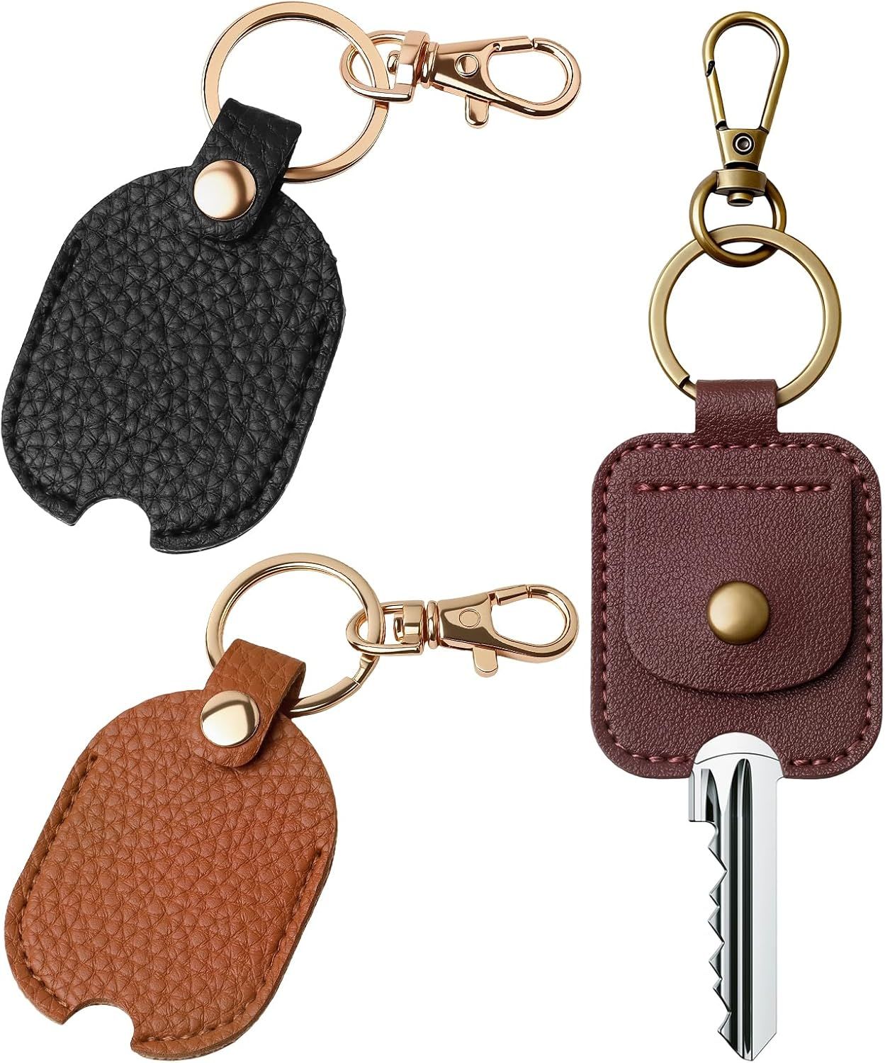 3PCS Leather Car Key Sleeve, PU Leather Keychain Protector, Broken Cars Key Loop Replacement, Smart Remote Protector Case, Vintage Car Keychains Loop Holder for Father's Day, Christmas, Birthday