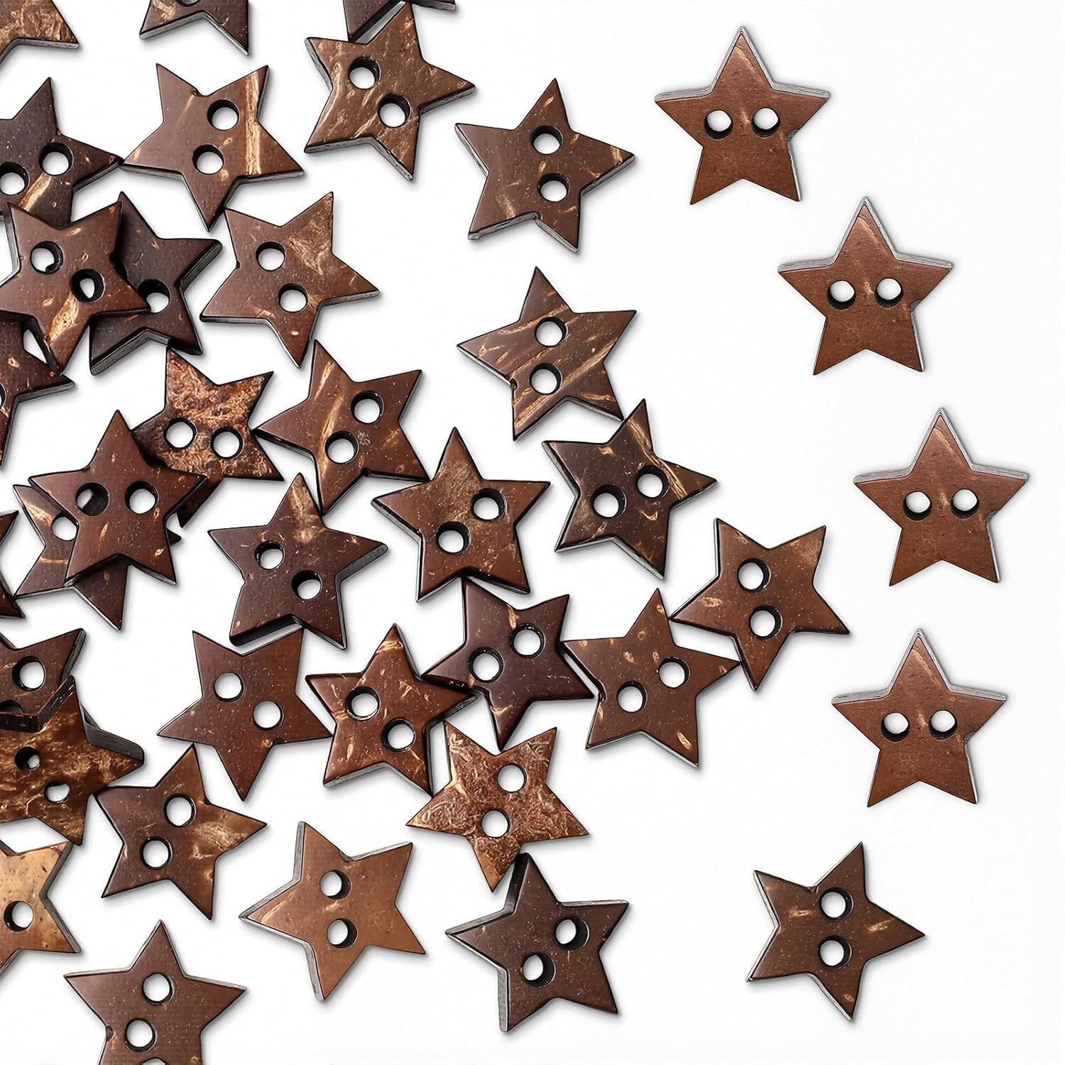 Small Wooden Star Buttons 50Pcs, 2-Hole Antique Brown Decorative Stars for DIY Crafts, Vintage Star Wood Buttons for Sewing & Scrapbooking, Rustic Holiday Decor and Gift Wrapping Wood Accessories