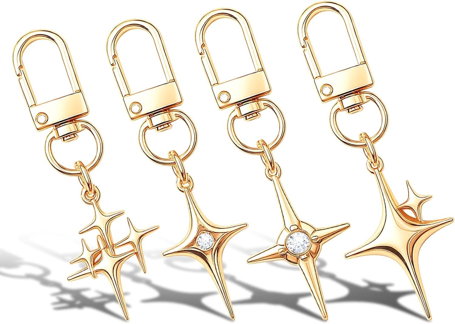 4Pack North Star Keychain-Gold Star Keychains, Vintage Y2k Star Keychain, Cross Star Pendant Keychain for Handbag, Backpack, Car Holder, Ideal for birthdays, Christmas, Mother’s Day ( 2.6x0.79'' )