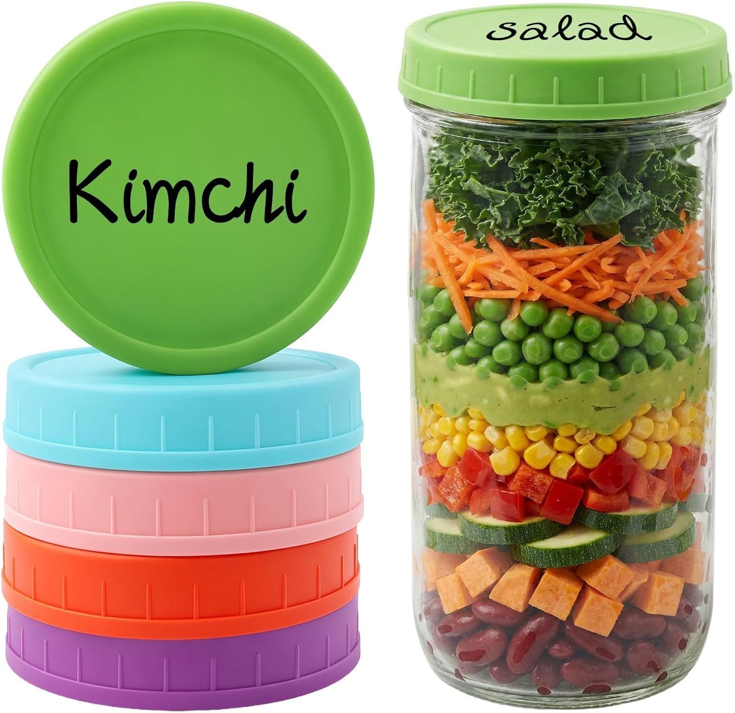 5 Pcs Wide Mouth Mason Jar Lids, 86mm Plastic Storage Caps for Wide Mouth Jars Covers - Reusable Storage Caps/Jar Lids for Mason Glass Jars - Leak-Proof Sealing Covers/Dishwasher Safe