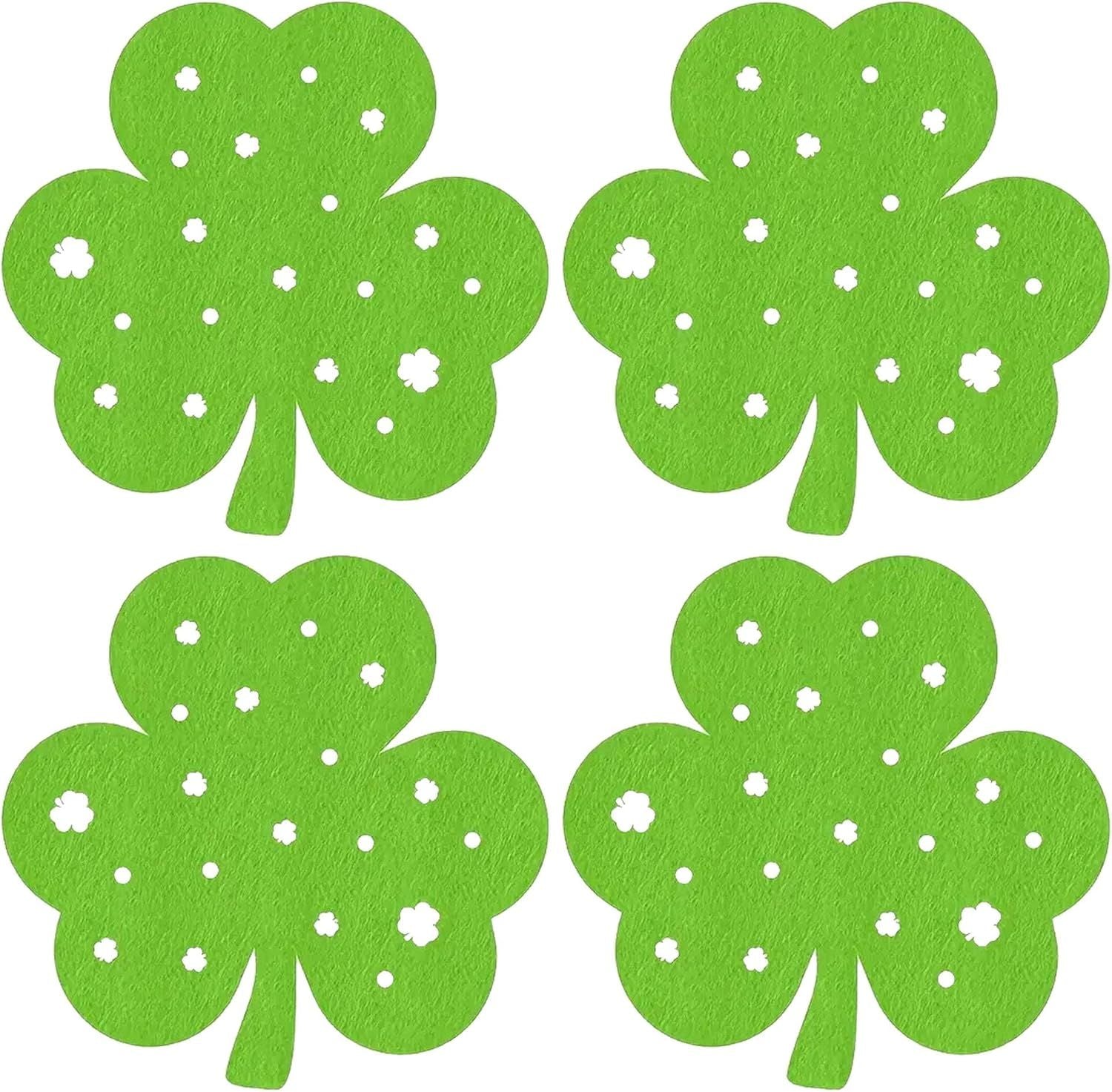 St Patricks Day Placemats Set of 4, Felt Green Shamrock Place Mats, Lucky Clover Table Mats for St Patrick's Day Irish Holiday Party Kitchen Dining Outdoor Indoor Decoration (Light Green)