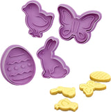4Pcs Easter Cookie Cutters, Cartoon Easter Cookie Stamps, Cute Bunny Eggs Chick Butterfly Shapes Spring Biscuit Cutters Plastic Kitchen Tool for Fondant Cookie Baking Holiday Birthday Party Supplies
