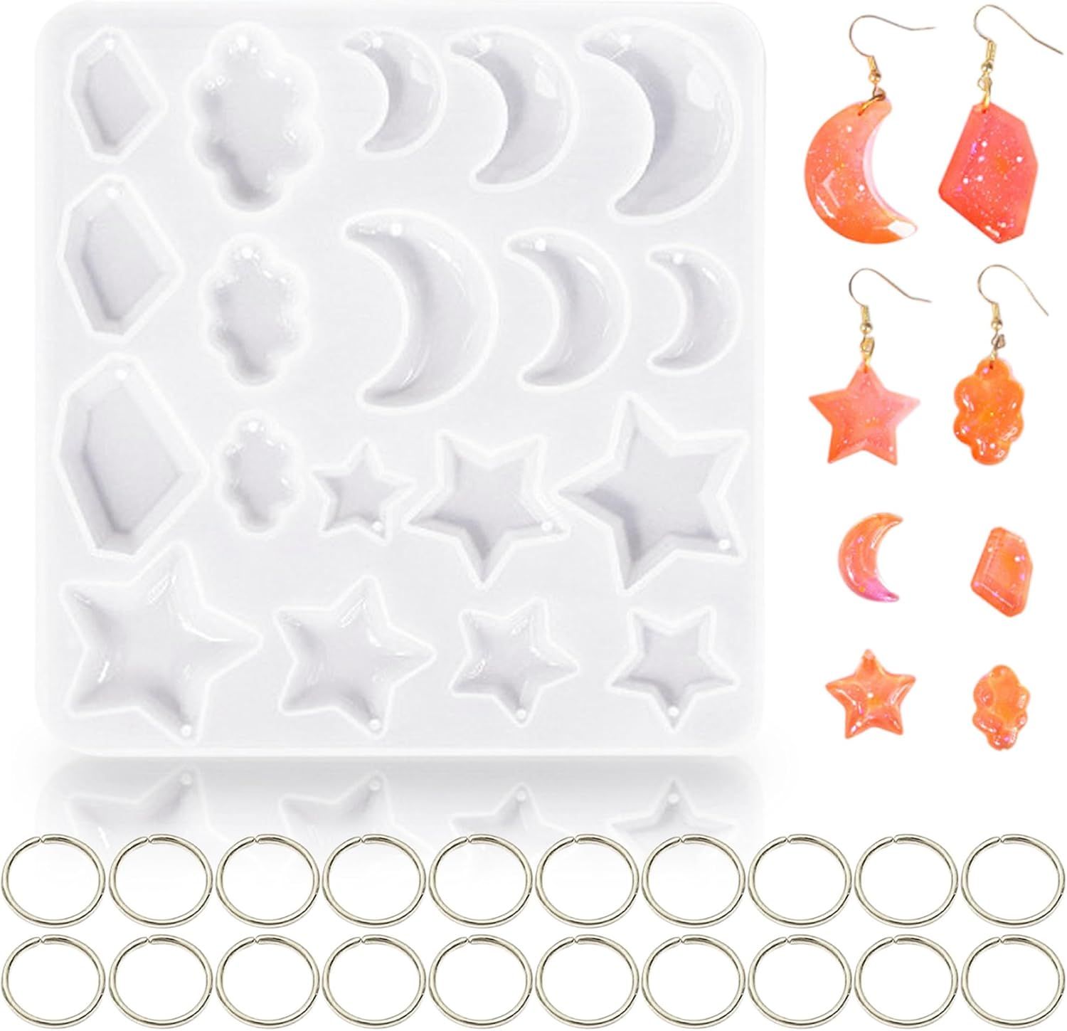 3Pcs Resin Jewelry Molds, Jewelry Molds for Epoxy Resin, Star Silicone Molds with 40Pcs Jump Rings, Jewelry Making Kit with Hole for DIY Crafts Pendant Earring Necklace (Star)