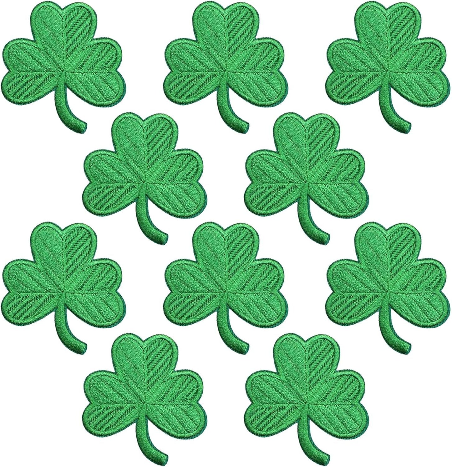 10Pcs Shamrock Iron on Patches, St Patricks Day Iron on Patches, Green Embroidered Emblem Lucky Clover Sew on Appliques for Clothing, Uniforms, Hats, Backpacks, Jackets, Pants, Accessories