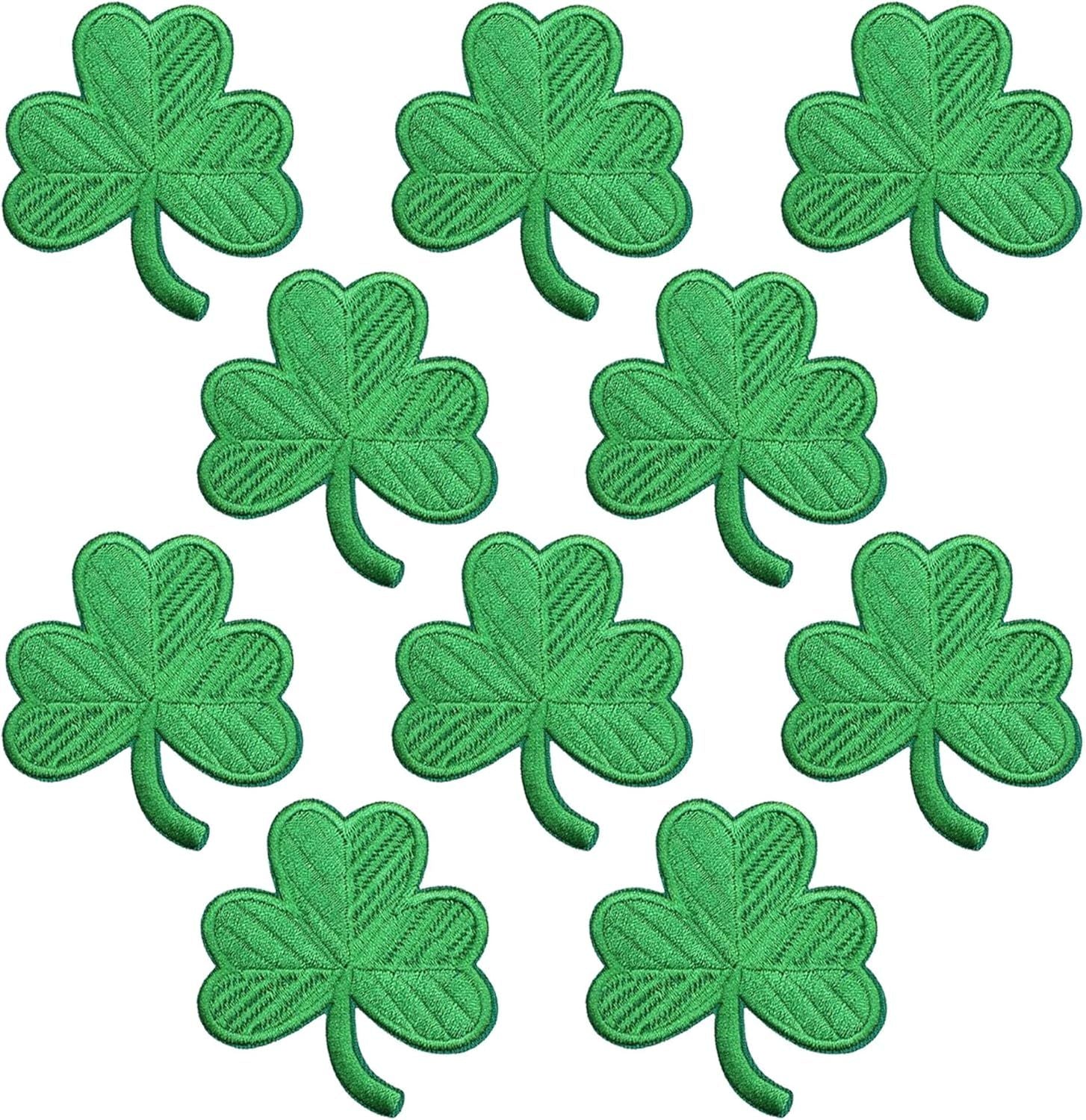10Pcs Shamrock Iron on Patches, St Patricks Day Iron on Patches, Green Embroidered Emblem Lucky Clover Sew on Appliques for Clothing, Uniforms, Hats, Backpacks, Jackets, Pants, Accessories