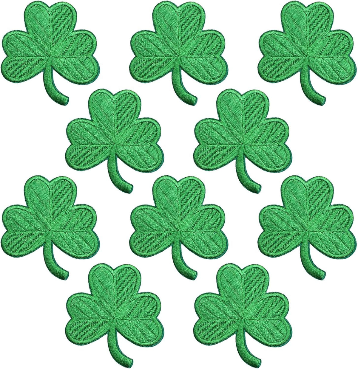10Pcs Shamrock Iron on Patches, St Patricks Day Iron on Patches, Green Embroidered Emblem Lucky Clover Sew on Appliques for Clothing, Uniforms, Hats, Backpacks, Jackets, Pants, Accessories