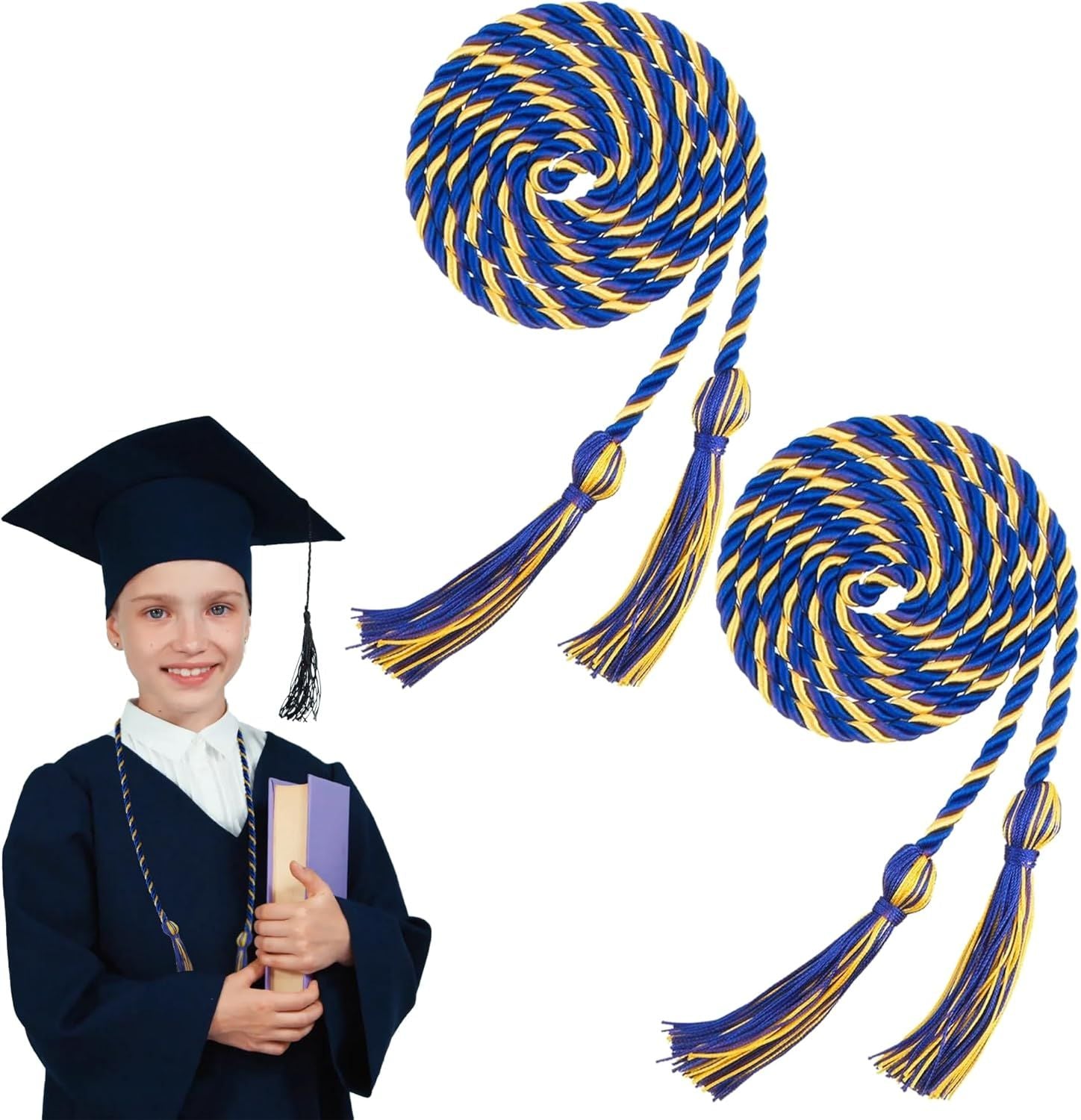 2Pcs Graduation Cords, Graduation Honor Cords, Graduation Cord 2026, 67" Long Braided Tassels Cords Graduation Ropes Cords Honor Cord for Bachelor Gown for Student Master Doctoral (Blue)