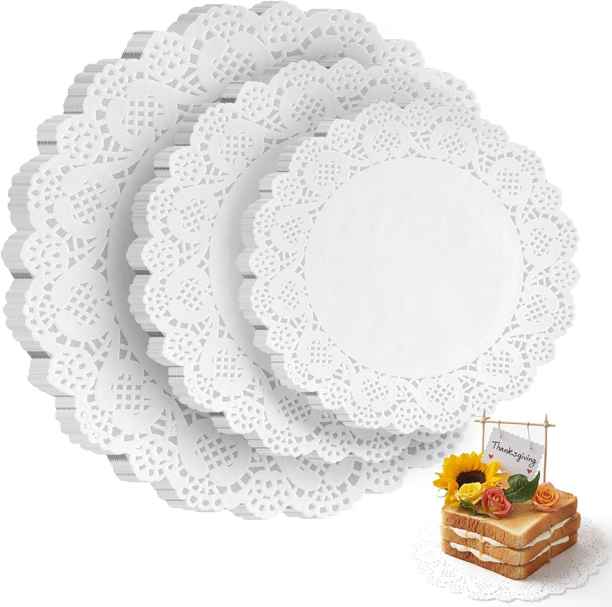 Paper Doilies, 36 Pack (12 Each 6.5”, 8.5”, 10.5”) – Round Lace Paper Placemats for Cakes, Dessert Trays & Table Decor | Doilies for Thanksgiving Day, Wedding, Tea Party, Crafts