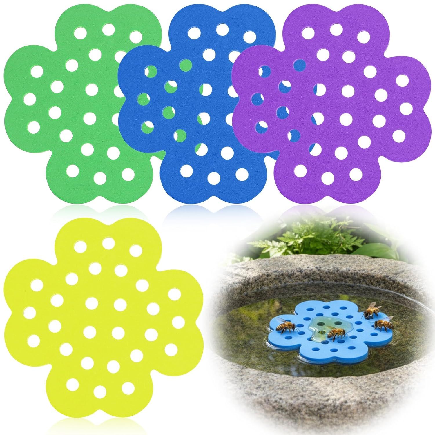 4 Pack Floating Bee Watering Station for Garden, 5.51 Inch Eva Foam Floating Bee Island, Butterfly and Bee Baths, Outdoor Honeybee Feeder for Feeding Thirsty Pollinators