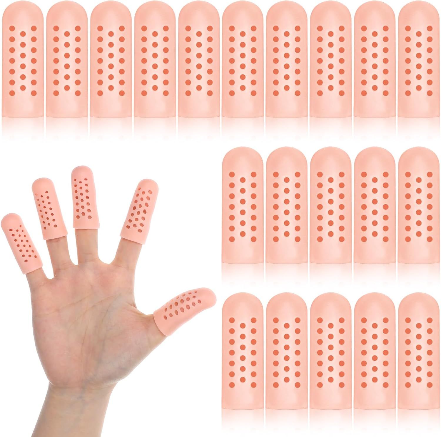 20PCS Gel Finger Cots with Air Holes, Silicone Finger Protectors Fingers Covers for Wounds Breathable Thumb Protector Gloves for Fingers Cracking Trigger Arthritis Pain Relief