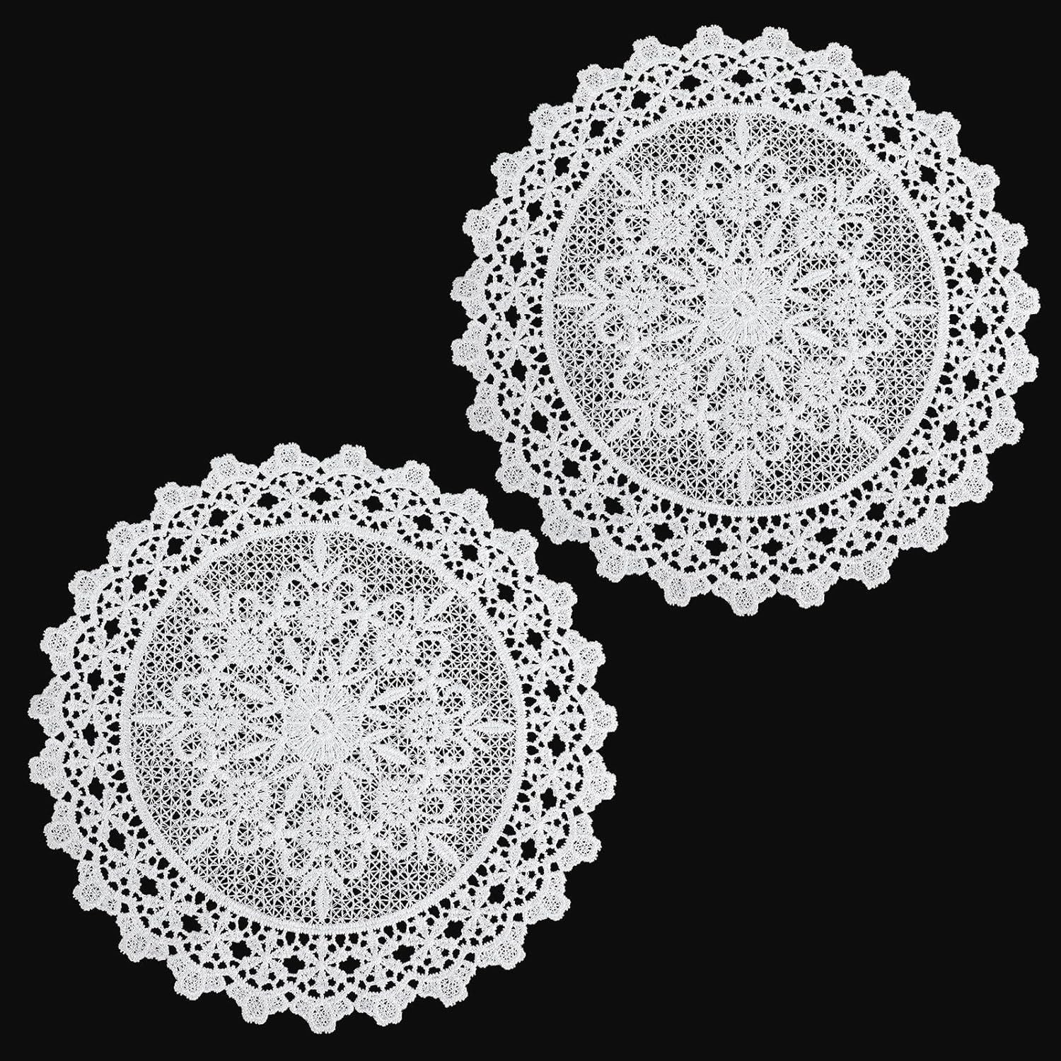 2PCS Vintage Crochet Doilies, 10 Inch Lace Doilies for Tables, Round Lace Coasters, Handmade Placemats Knitted Tablecloth for Kitchen Dining Room Wedding Cup Vase Party Decoration (White)