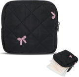 Portable Period Bags for Girls, Cute Bow Period Pouch for Pads Sanitary Napkins Small Tampons, Sanitary Napkin Storage Bag First Gifts for Girls (Black)
