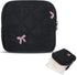 Portable Period Bags for Girls, Cute Bow Period Pouch for Pads Sanitary Napkins Small Tampons, Sanitary Napkin Storage Bag First Gifts for Girls (Black)