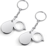 2 Pcs 10x Mini Pocket Magnifying Glass, Small Rotating Folding Jewelry Loupe, Stainless Steel Portable Pocket Magnifier with Keychain for Reading, Coin, Jewelry or Exploring (Silver, Boxed)