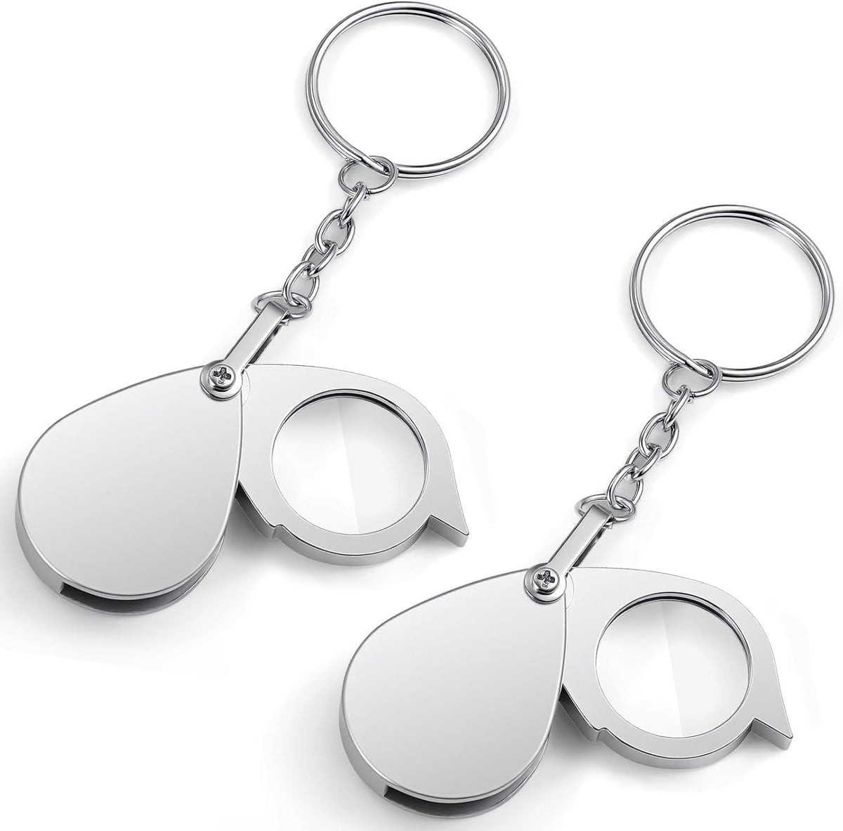 2 Pcs 10x Mini Pocket Magnifying Glass, Small Rotating Folding Jewelry Loupe, Stainless Steel Portable Pocket Magnifier with Keychain for Reading, Coin, Jewelry or Exploring (Silver, Boxed)
