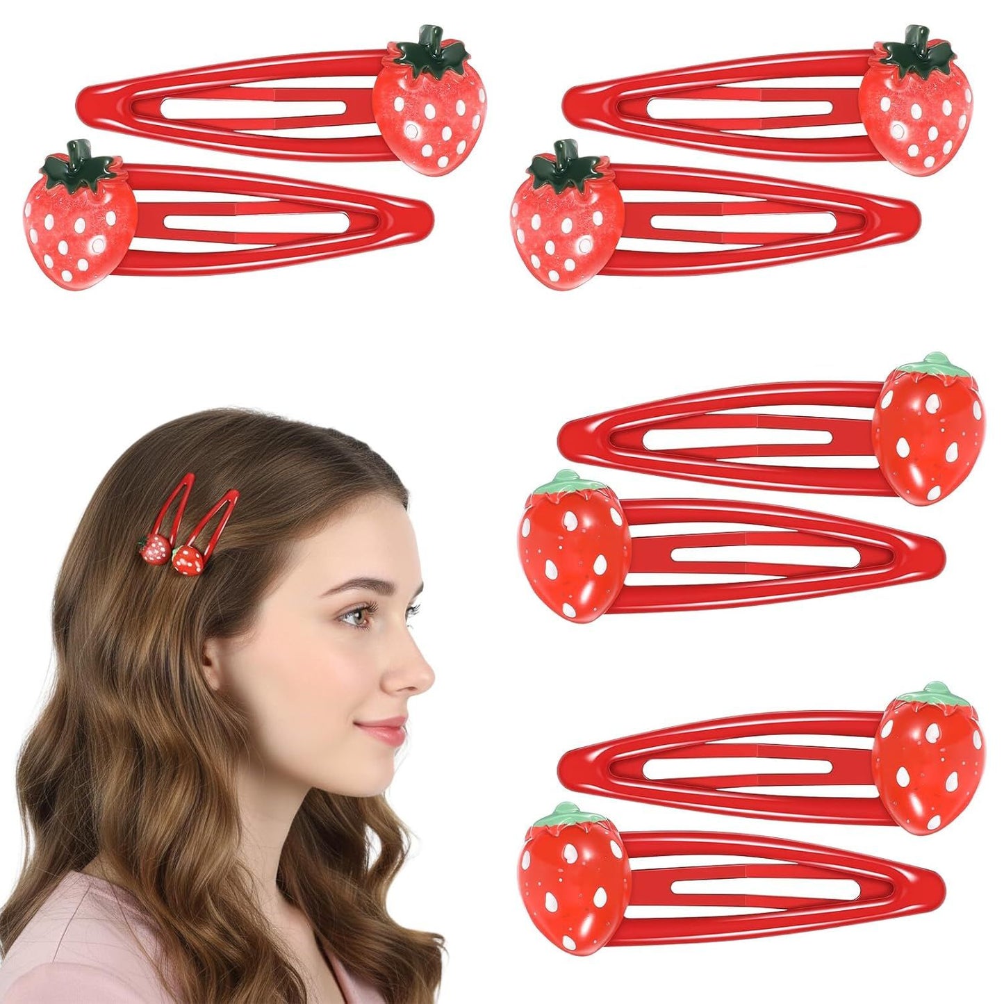 8PCS Small Strawberry Hair Clips, Metal Snap Hair Clips for Women Girls, Cute Hairs Barrettes Cute Strawberry Hairs Accessories for Girls Toddlers Kids and Teens Gifts Red