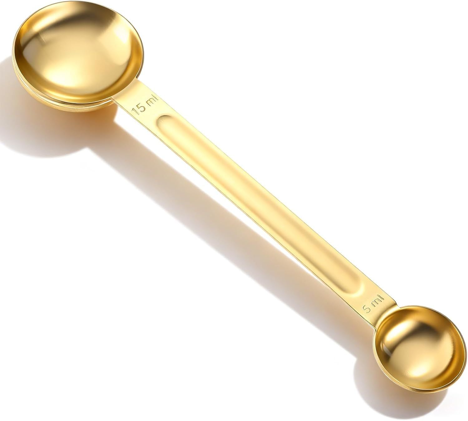 Double Sided Measuring Spoon, Long Handle Teaspoon Measuring Spoon Stainless Steel Coffee Measurings Scoop Spoons 5ml and 15ml, Dual-Measure Long-Handle Spoons for Tea Sugar Baking Precise Gold