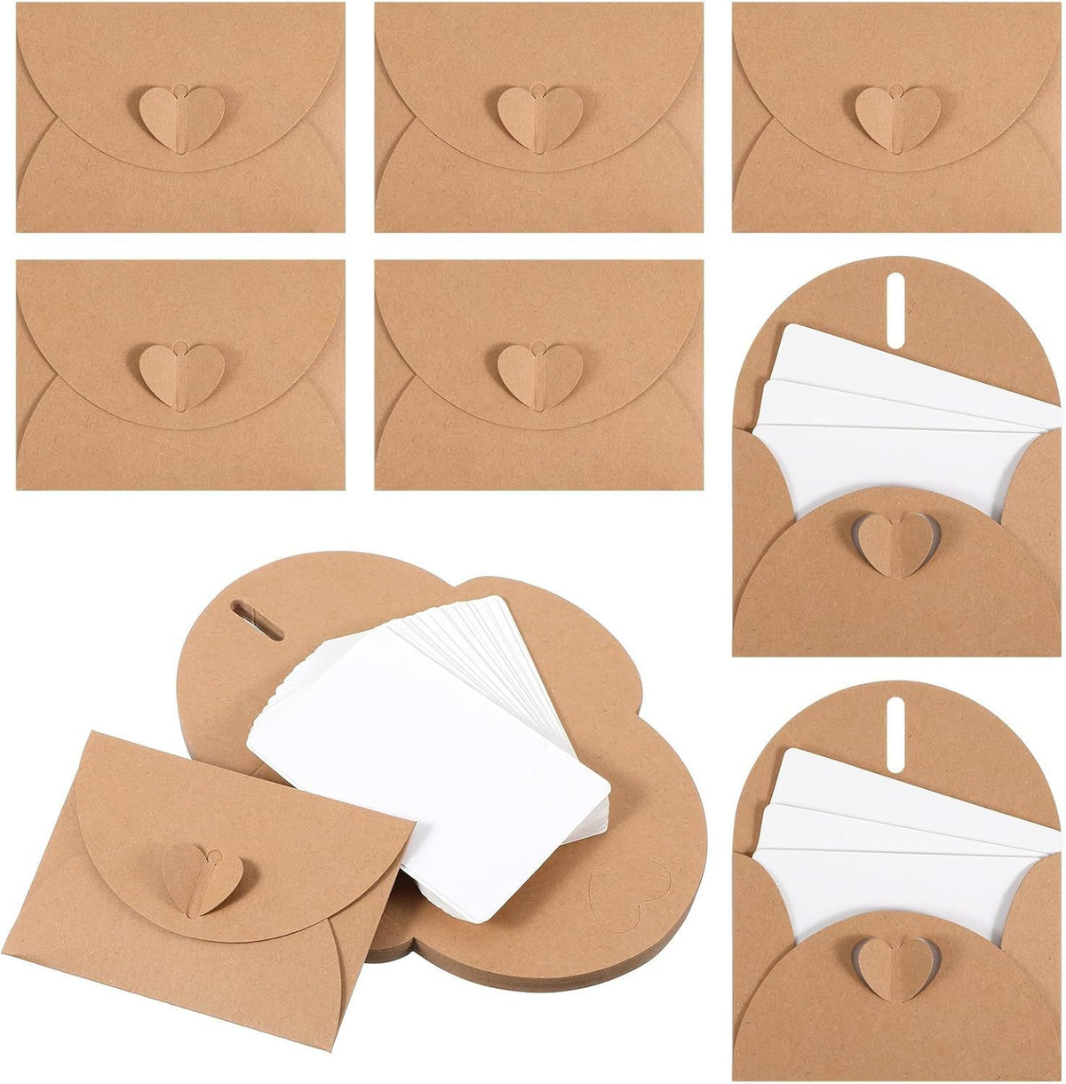 30 Pcs Mini Envelopes with Blank Cards, 4.02×2.76in Cute Envelopes with Heart Clasp, Paper Gift Card Holders, Tiny Envelope for Business Card, Weddings Favors, Greeting Cards
