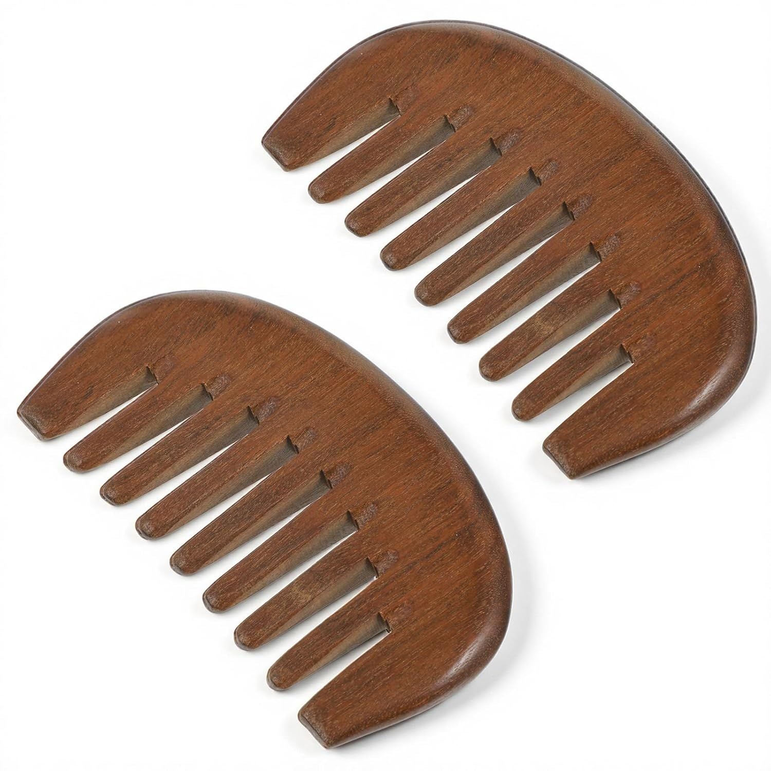 Matwses 2 Pcs Natural Wooden Hair Comb, Wooden Wide Tooth Comb, Vintage Wood Scalp Massage Combs for Women and Men Detangling (3.86×2.17in)