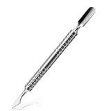 Dual Head Nail Cuticle Pusher Tool, Nail Scraper Stainless Steel Curved & Chisel Edge for Women Home Manicure Pedicure Tools Professional Tool for Cuticle Work (Silver)