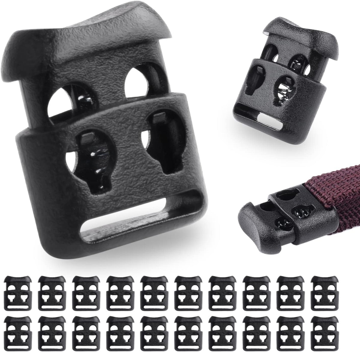 CooBigo Plastic Cord Locks for Paracord Drawstring Clip, Spring Toggle Cord Stopper Sweatpant Hat Gloves Hoodie String Lock