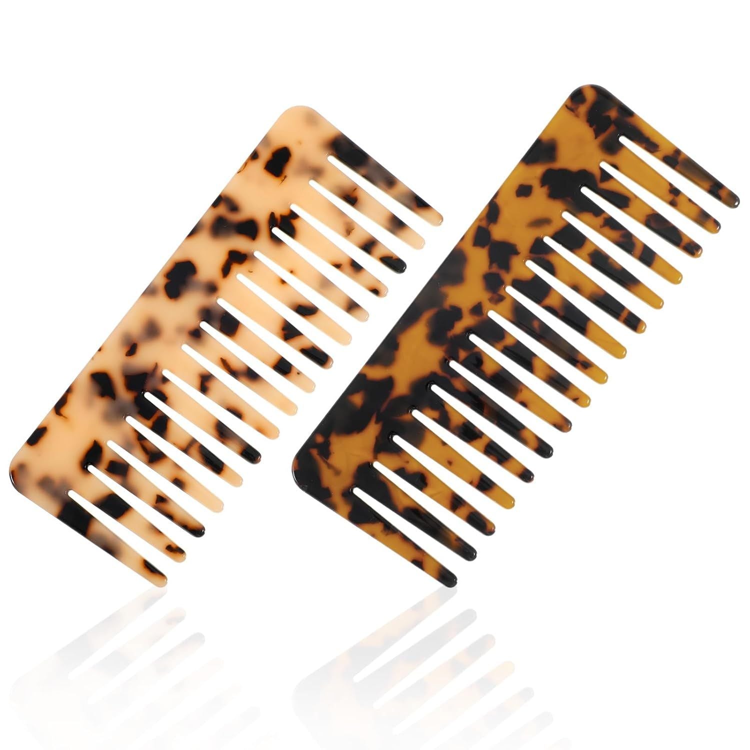 2PCS Large Wide Tooth Combs for Curls, Tortoise Shell Comb, Large Detangling Comb Cellulose Detangler Combs for Women Thick Curly Wavy Wet Dry Hair (Tortoise Shell, Ivory)