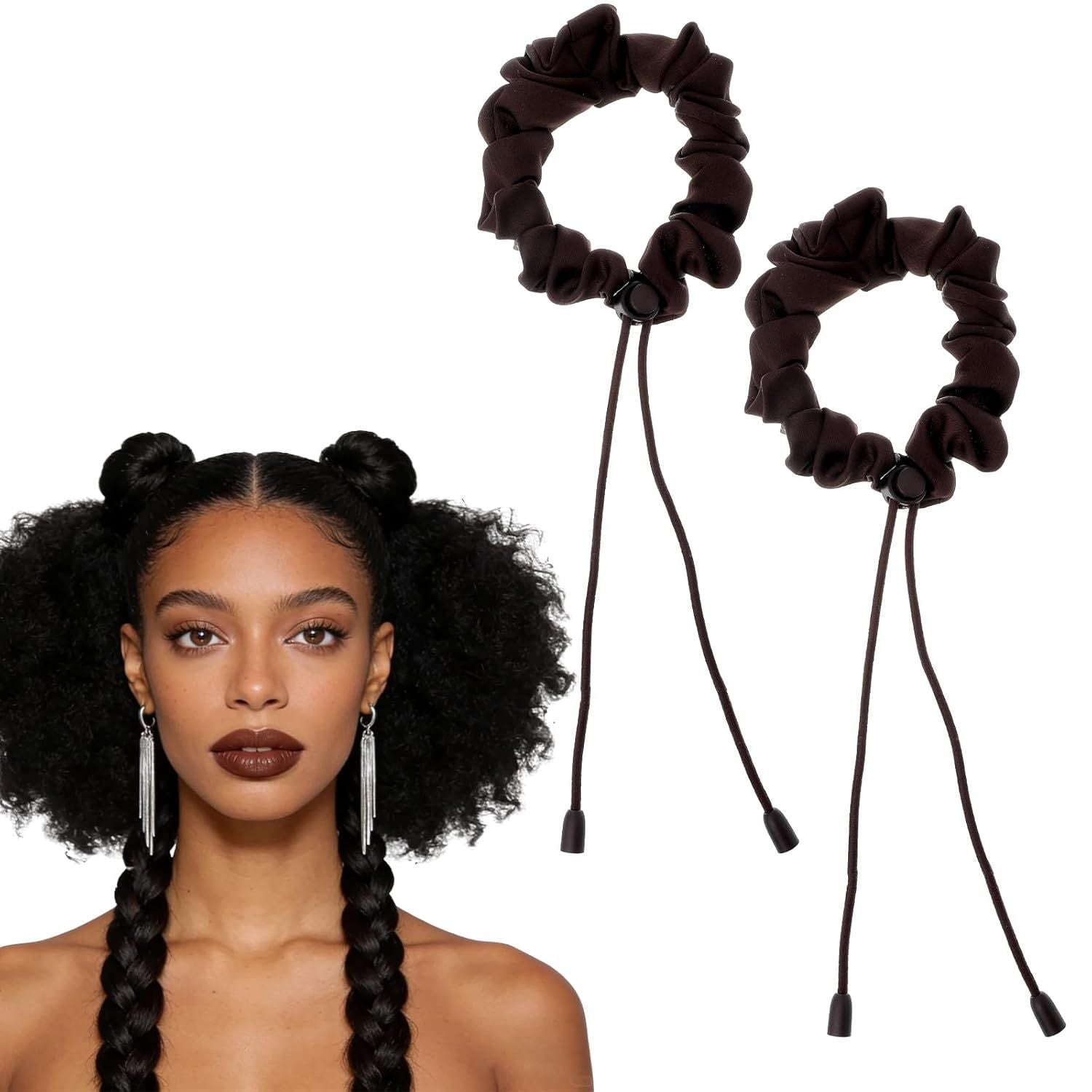 2PCS Adjustable Satin Hair Ties for Curly Hairs, Large Hair Scrunchies for Women, Thick Curly Hairstyle Accessories Afro Puffs Ponytails Locs Pineapples