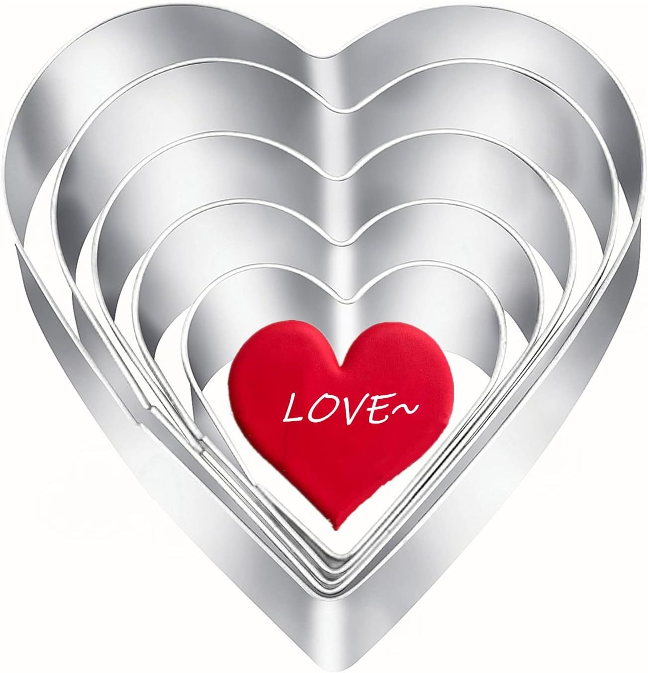 5 Pieces Heart Cookie Cutter Set - Valentine's Day Heart Shapes Stainless Steel Cutters Molds for Anniversary, Bridal, Engagement and Wedding, Baking Gifts