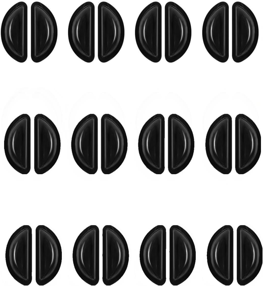 12 Pairs Soft Silicone Adhesive Eyeglass Nose Pads Non Slip with 3.5 Mm/ 0.4 Inch Thickness Air Bag for All Type Full Plastic Frames, Sunglasses, Reading Glasses (Black)