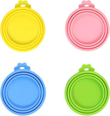 4 PCS Pet Food Can Lids, Silicone Cat Dog Food Can Covers Lids, Universal Size, One fit 3 Standard Size Food Cans, Reusable and Washable Pet Food Covers (light blue, turquoise, pink, yellow)