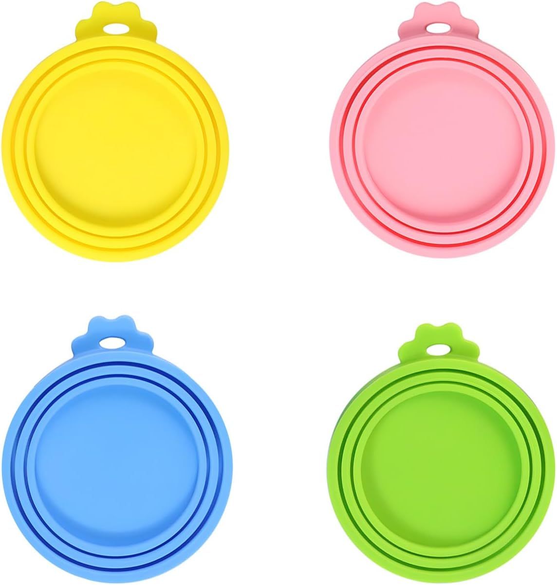 4 PCS Pet Food Can Lids, Silicone Cat Dog Food Can Covers Lids, Universal Size, One fit 3 Standard Size Food Cans, Reusable and Washable Pet Food Covers (light blue, turquoise, pink, yellow)