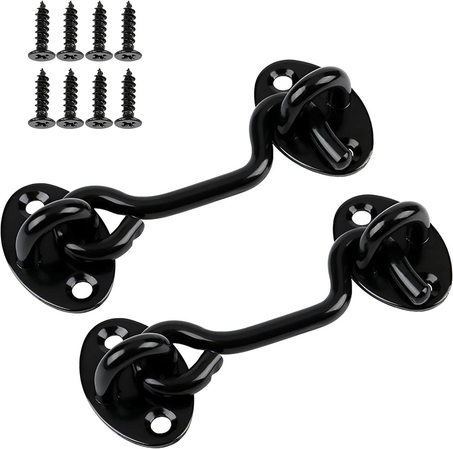 2 Pack 6'' Door Latch Door Lock Hardware, 6'' Hook and Eye Gate Latch Easy Lock for Barn Door, Black Sliding Door Lock with Screws for Window, Cabin Hooks