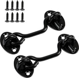 2 Pack 6'' Door Latch Door Lock Hardware, 6'' Hook and Eye Gate Latch Easy Lock for Barn Door, Black Sliding Door Lock with Screws for Window, Cabin Hooks