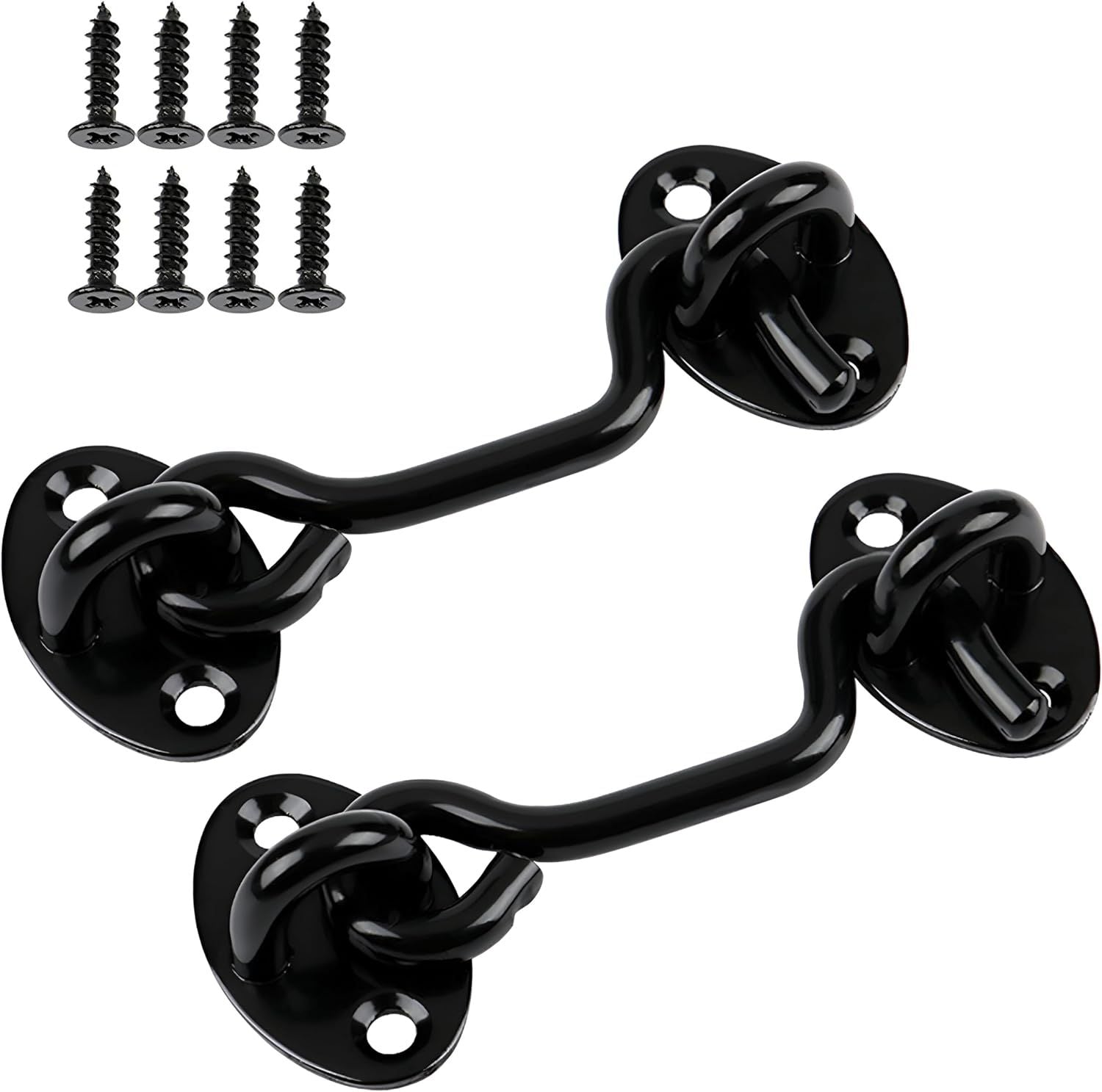2 Pack 6'' Door Latch Door Lock Hardware, 6'' Hook and Eye Gate Latch Easy Lock for Barn Door, Black Sliding Door Lock with Screws for Window, Cabin Hooks