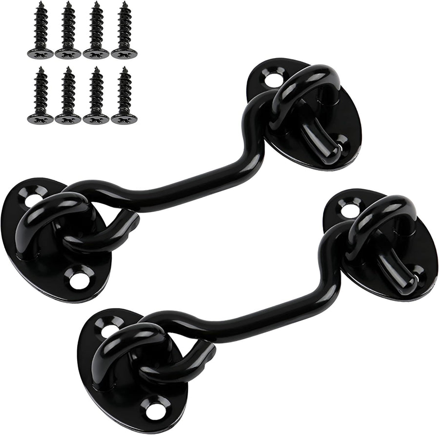 2 Pack 6'' Door Latch Door Lock Hardware, 6'' Hook and Eye Gate Latch Easy Lock for Barn Door, Black Sliding Door Lock with Screws for Window, Cabin Hooks