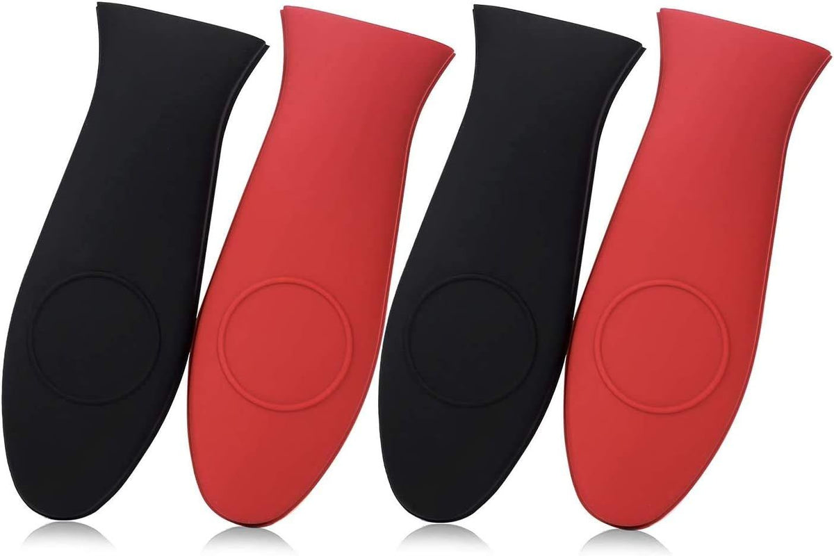 4 Packs Silicone Hot Handle Holder Kitchen Heat Resistant Fry Pan Milk Pot Sleeve Grip Handle Cover Potholder for Cast Iron Skillets Griddles Metal & Aluminum Cookware – Black & Red