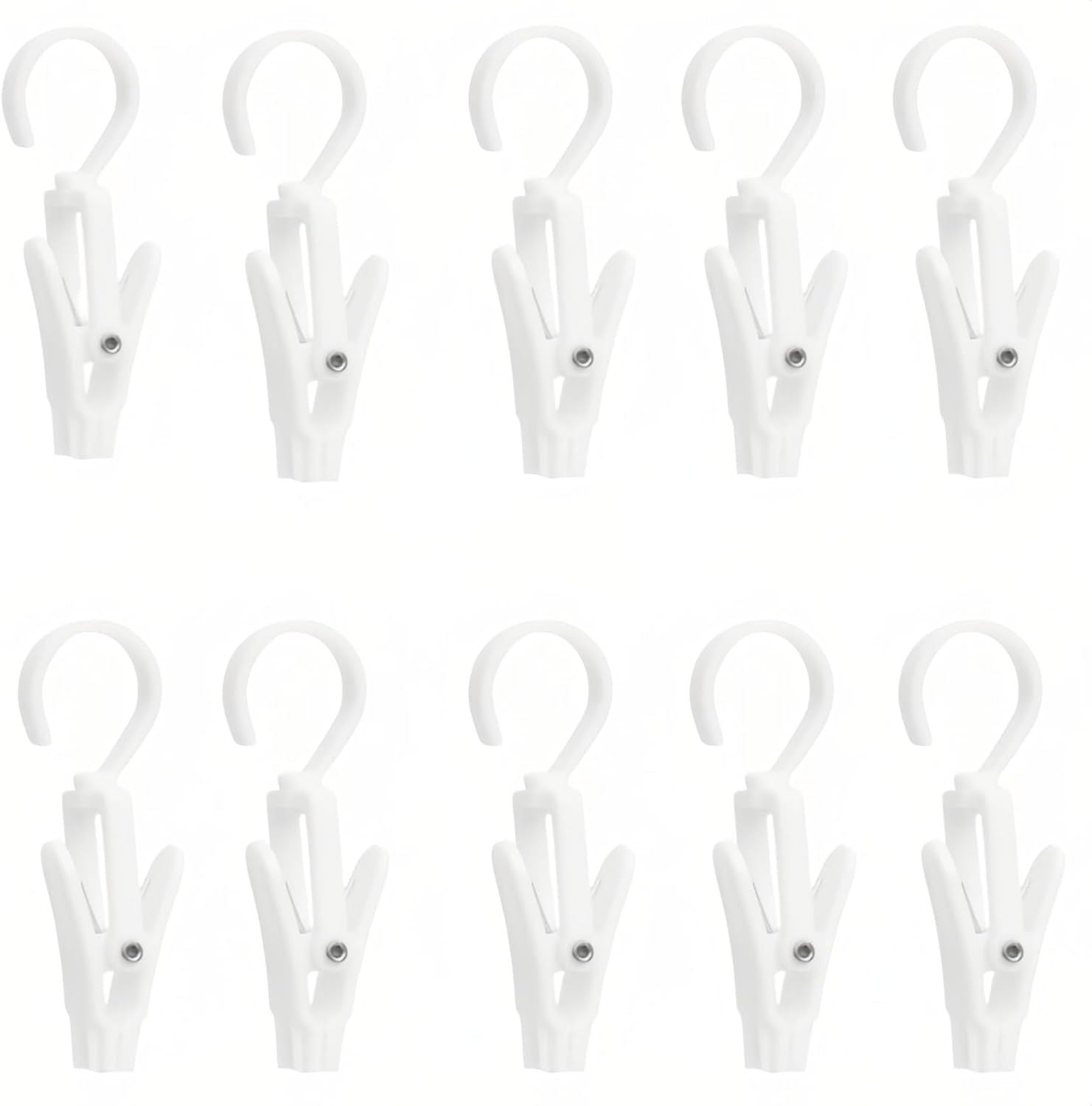10-Pack Heavy Duty Swivel Clothes Pins - 360° Rotating Hooks for Laundry, Beach Towels, Curtains, Rustproof Stainless Steel Spring, Non-Slip Grip (4.3", White)