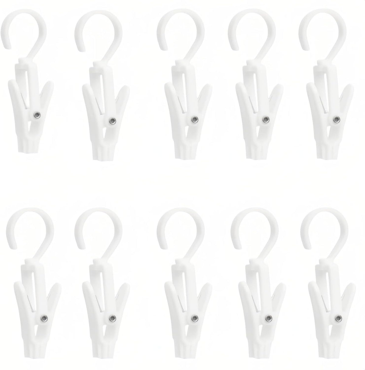 10-Pack Heavy Duty Swivel Clothes Pins - 360° Rotating Hooks for Laundry, Beach Towels, Curtains, Rustproof Stainless Steel Spring, Non-Slip Grip (4.3", White)