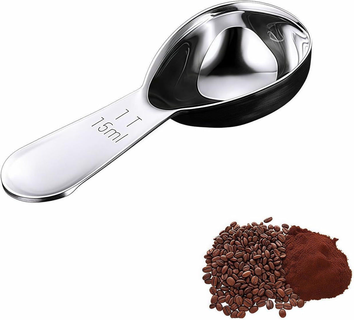 1 Tbsp(15ml) Coffee Scoop,Stainless Steel Measuring Spoons for Coffee,Protein Powder,Sugar,Easy Read Laser Engraved Mark,Short Handle Fits in Container,Rust-Resistant,Drop-Resistant (1T 15ml)