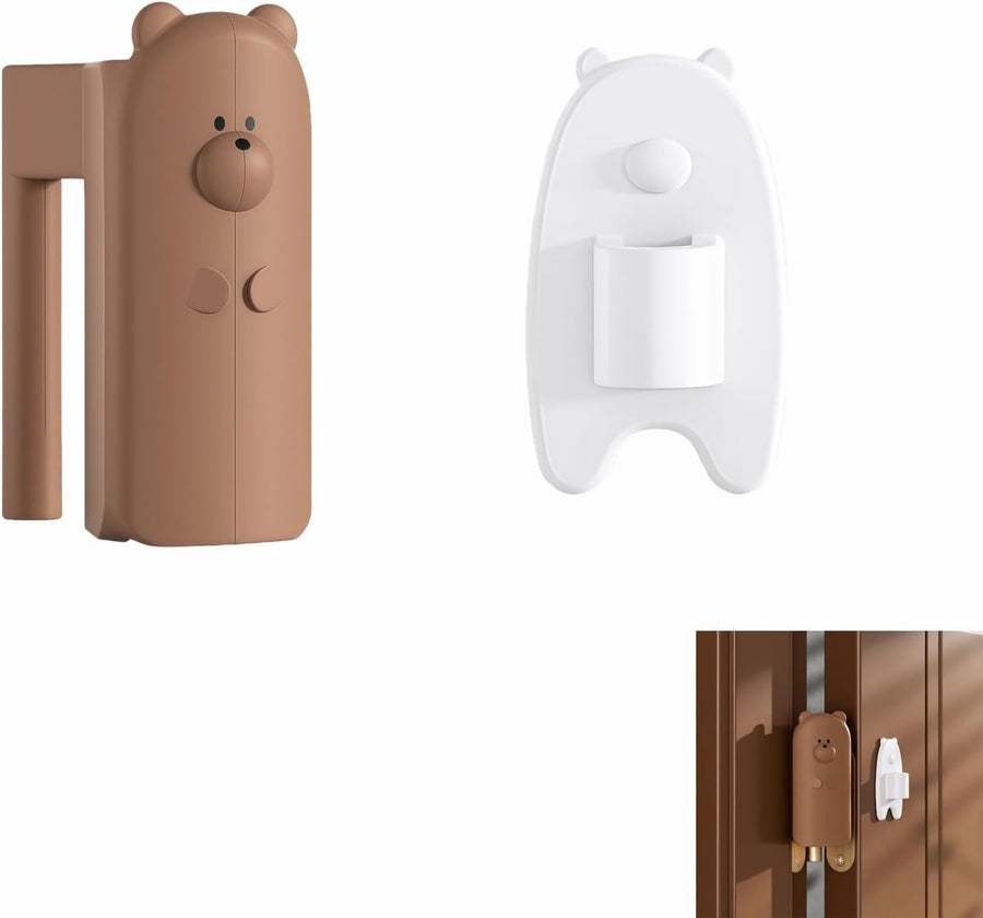Baby Proof Door Stopper with Adhesive Hook, Cute Cartoon Bear Silicone Door Guard Protector for Fingers, Anti-Pinch Safety Latch for Cabinet Drawer Window (Brown),2.64 inch, Decorative Door Guard