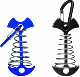 Fishbone SpringTent Peg Portable Windproof Anchors,Aluminum Tent Stakes with Carabiner for Camping Deck, Spring-Loaded Gutter Hook for Tarp,Adjustable Gap Stake for Outdoor Canopy (Blue and Black)