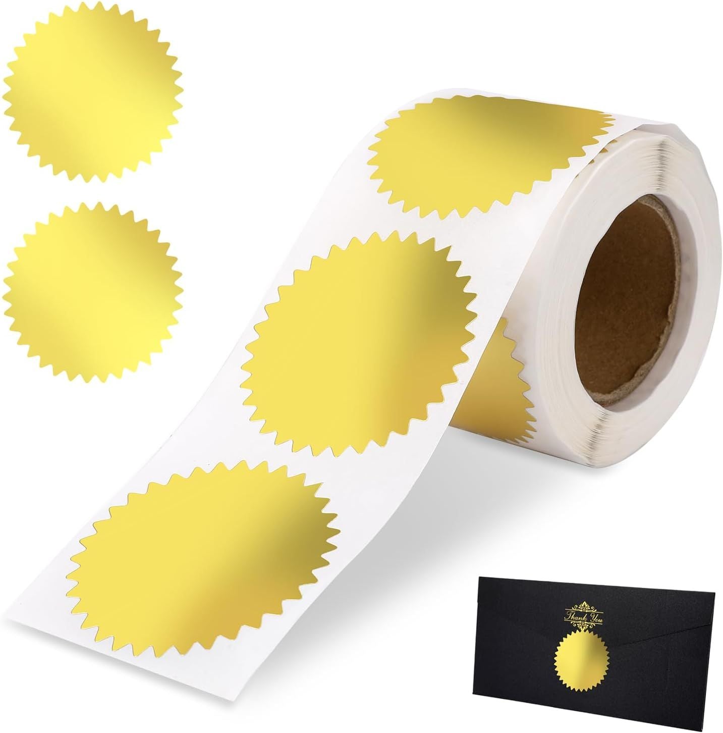 Gold Seals for Certificates 2" Round Gold Envelope Seal Stickers Golden Metallic Embossing Foil Sticker with Serrated Edge for Package, Wedding Envelope, Graduation, 250 Stickers Per Roll
