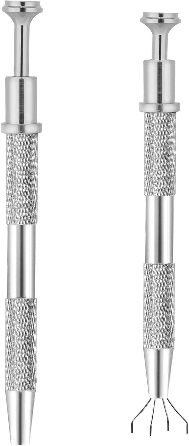2Pcs 4 Prongs Jeweler's Pick Up Tool 4 Prong Diamond Claw Tweezers Pearl Grabber Pick Up Tool Piercing Ball Grabber for Tiny Objects Ic Chips Electronic Components