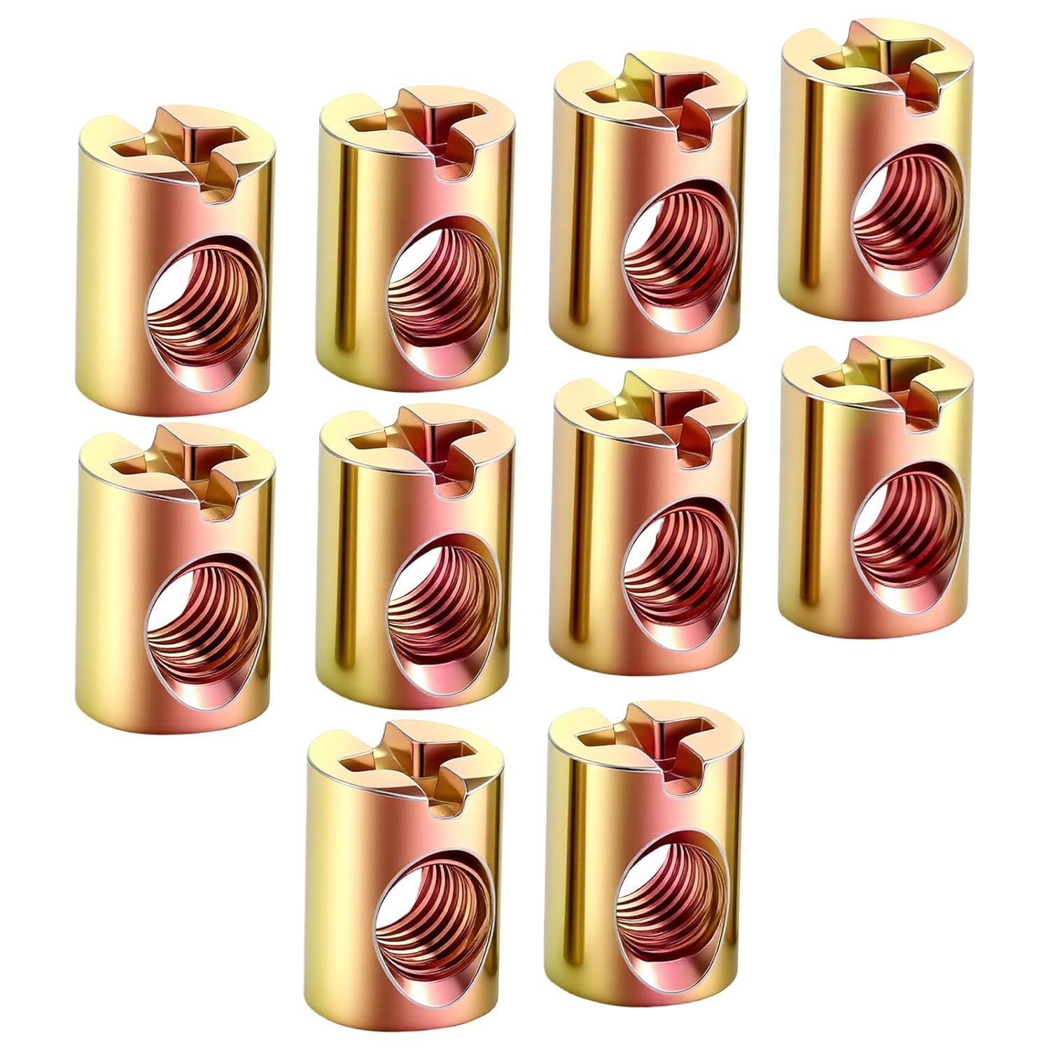 10 PCS M6 Barrel Nut, Slotted Barrel Cross Dowel Nut, Replacement Cross Dowels Barrel Nuts for Furniture Bed Crib and Chairs Hardware Replacement