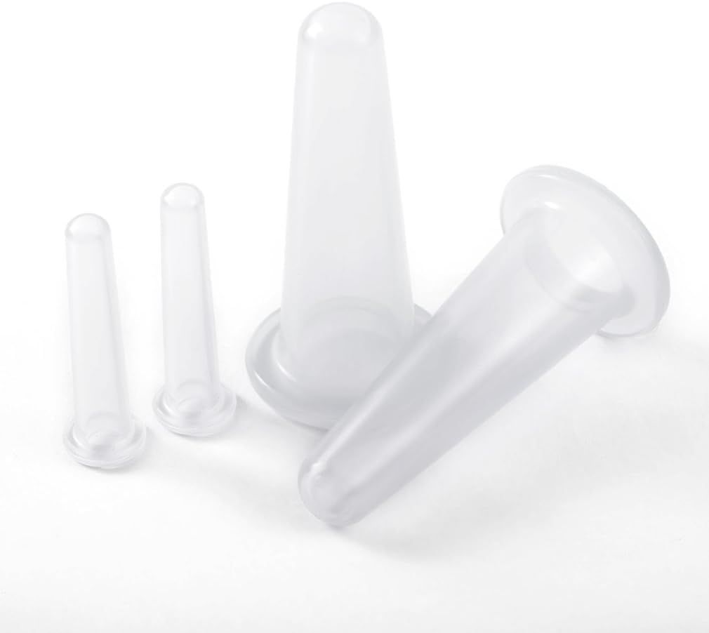 4Pcs Mini Massage Cupping Set Silicone Facial Cups Face Massager Helper Skin Care Neck Back Eyes Massaging Cup Safe to Use, Don't Worry About Burns (Transparent)