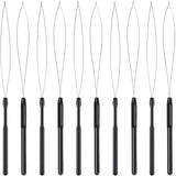 10 Pieces Hair Extension Loop Needle Threader Pulling Hook Tool and Bead Device Tool Black Loop Threader for Hair or Feather Extensions (Black)
